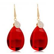 NEOGLORY Raindrop Design Red Crystal Decorated Earrings (Red)