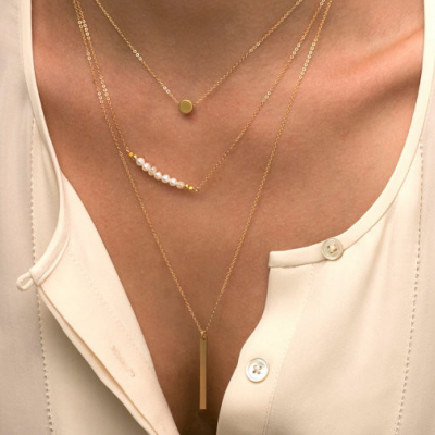 Layered Faux Pearl & Bar Pendant Necklace