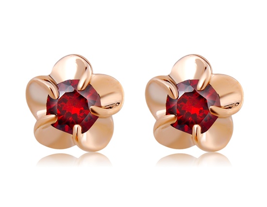 Rigant Red Crystal Decorated Plum Blossom Stud Earrings