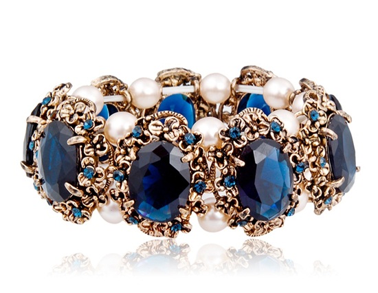 Retro 18K Alloy & Ink Blue Austrian Crystal & Pearl Bracelet on Luulla