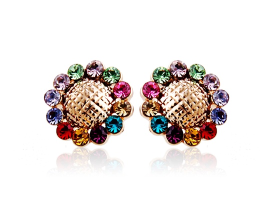 Rigant Colorful Crystal Decorated Sunflower Stud Earrings on Luulla